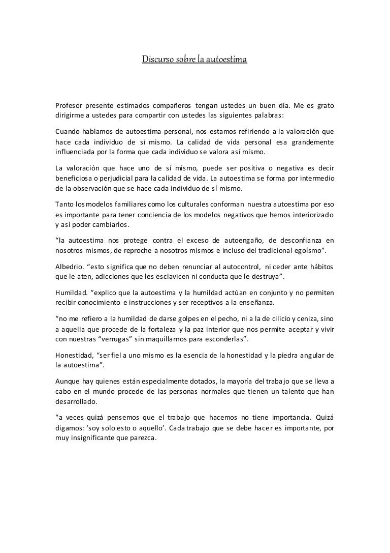 Discurso Sobre La Autoestima