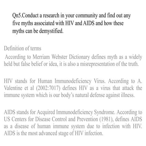 Discuss any five myths associated with HIV and Aids | PPT