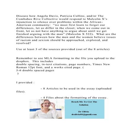 Discuss how Angela Davis, Patricia Collins, andor The Combahee Rive.docx
