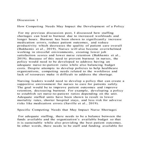 Discussion 1How Competing Needs May Impact the Development of 