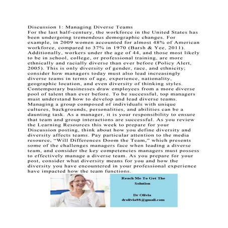Discussion 1 Managing Diverse TeamsFor the last half-century, the.docx
