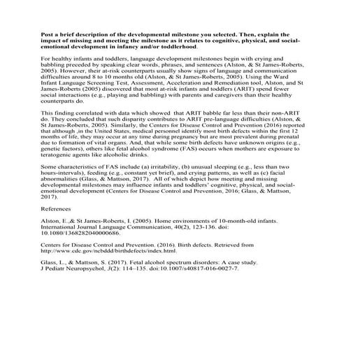 DPSY 8215/ PSY  Week 5 Discussion: Infancy and Childhood