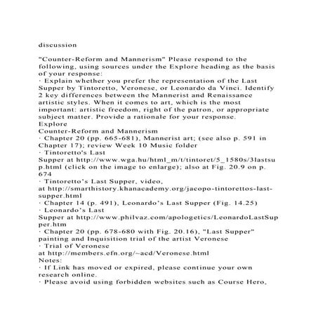 discussionCounter-Reform and Mannerism Please respond to the.docx