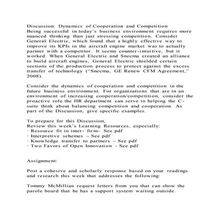 Discussion Dynamics of Cooperation and CompetitionBeing successfu