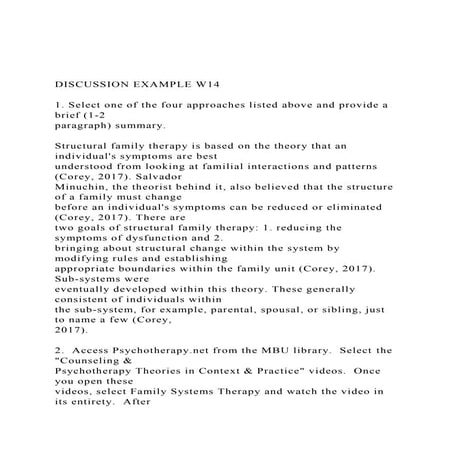 DISCUSSION EXAMPLE W14 1. Select one of the four approache.docx