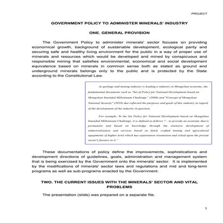 08.05.2013 Draft National Policy of Minerals Development, Bayar B. & Algaa O.