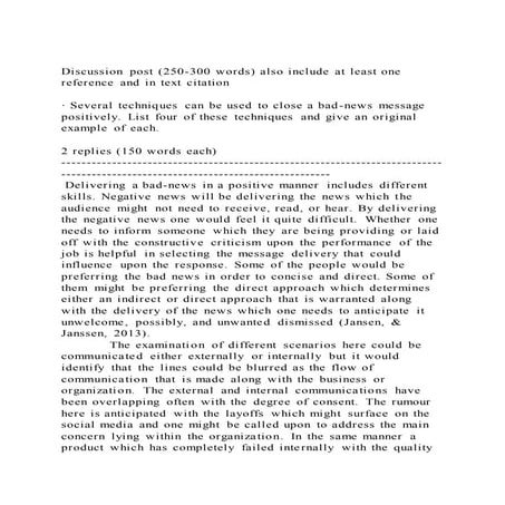 Discussion post (250-300 words) also include at least one referenc | DOCX