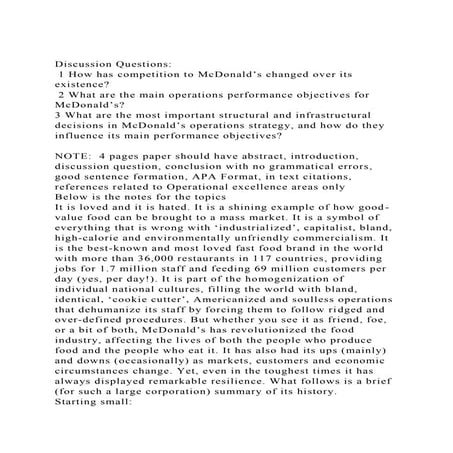 Discussion Questions 1 How has competition to McDonald’s change.docx