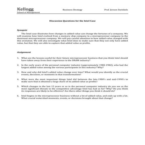Discussion questions for the intel case | PDF