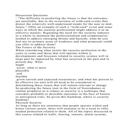 Discussion Questions The difficulty in predicting the future is .docx