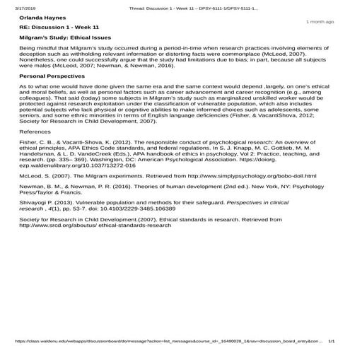 Discussion 1 - Week 11 – DPSY-6111-1/DPSY-5111-1