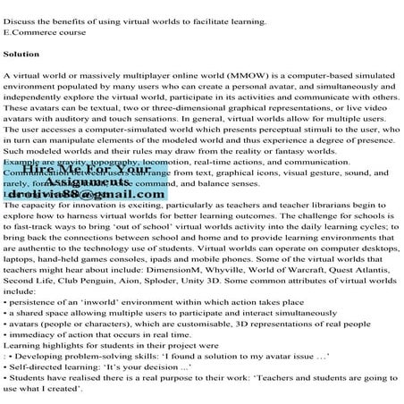 Discuss the benefits of using virtual worlds to facilitate learning..pdf