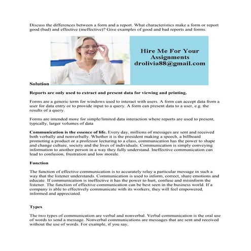 Discuss the differences between a form and a report- What characterist.docx
