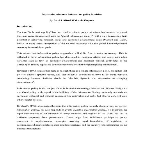 Discuss the relevance information policy in africa