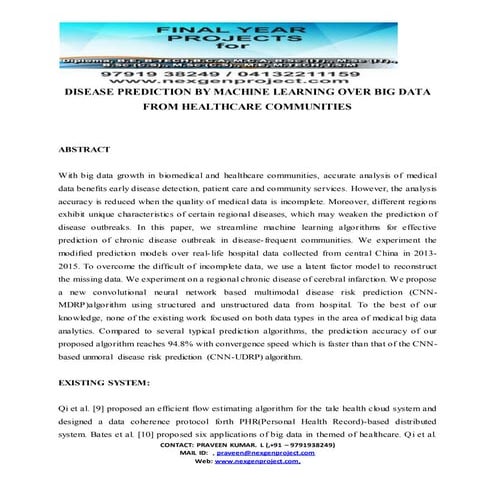  DISEASE PREDICTION BY MACHINE LEARNING OVER BIG DATA FROM HEALTHCARE COMMUNI...