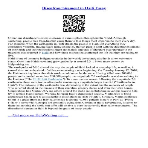 Disenfranchisement In Haiti Essay