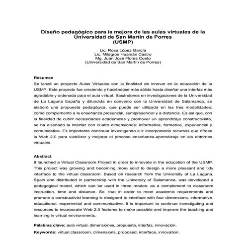 Diseno pedagogico para la mejora de las aulas virtuales de la usmp