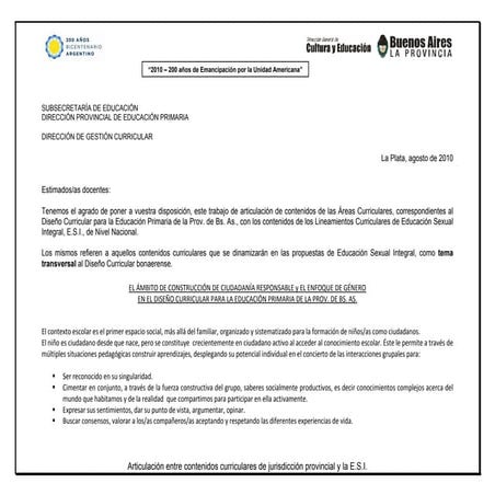 Diseño curricular y transversalidad de  contenidos esi 1