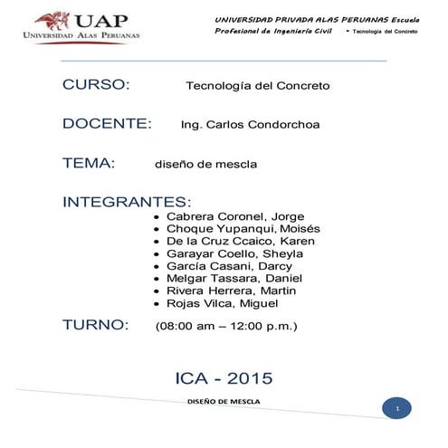 Diseño de concreto de un canal