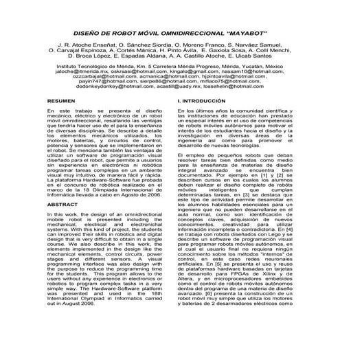 Diseño de un robot móvil omnidireccional mayabot | PDF