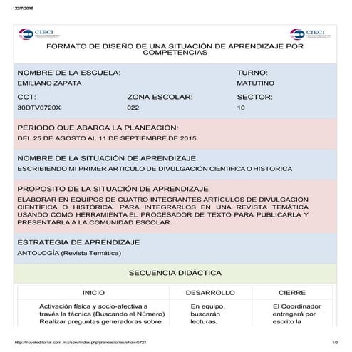 Diseño de Situaciones de Aprendizaje por Competencias