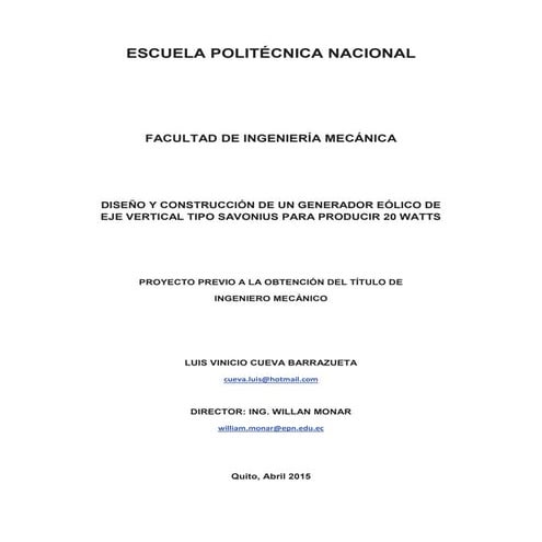 Diseño de un aerogenerador de 400w de eje vertical | PDF