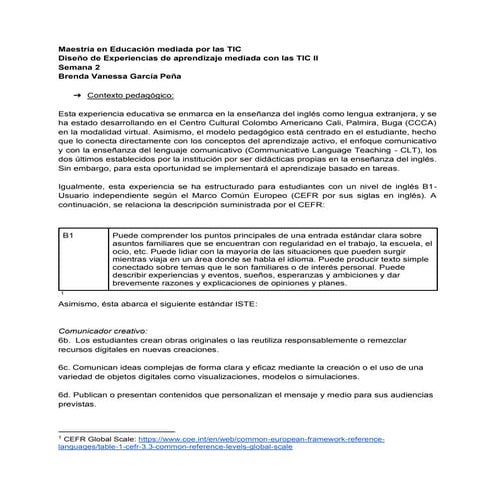 Diseño de una experiencia educativa en la enseñanza del inglés mediada por la...