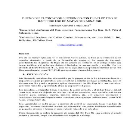Diseño de un contador sincrónico con flip-Flop JK, haciendo uso de mapas de k...