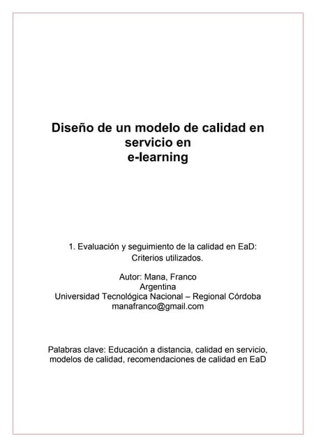 Diseño de un modelo de calidad en servicio en  e-learning