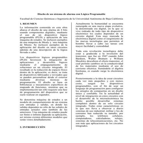 Diseño de un sistema de alarma con lógica programable