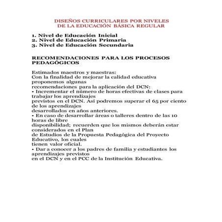Diseños curriculares por niveles