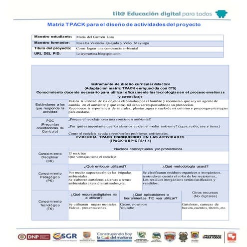 Como lograr una conciencia ambientalDiseño tpack maria del carmen1