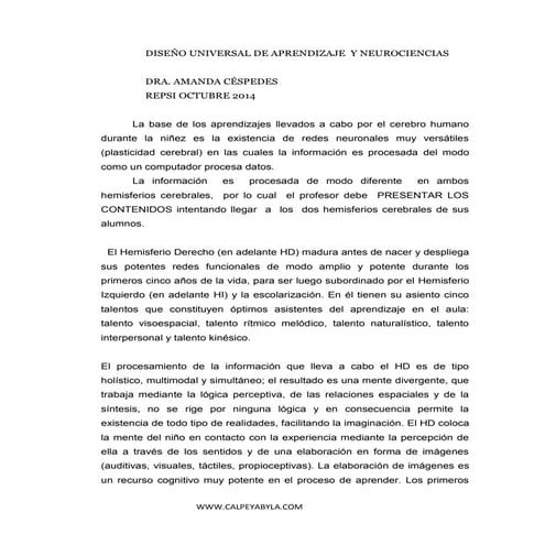 Diseño universal de aprendizaje  y neurociencias