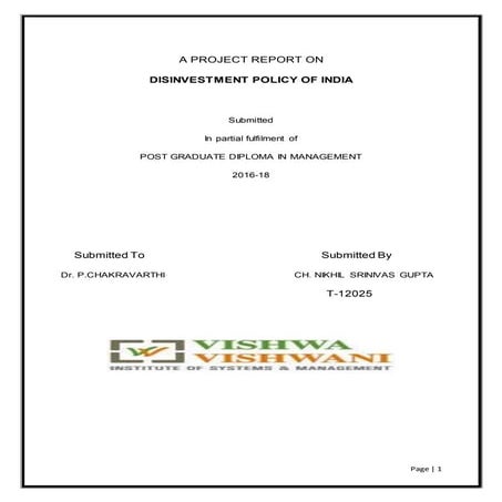 "Disinvestment policy of india" Project work