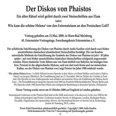 Diskos Von Phaistos & Elamische Schriftstuecke Entziffert