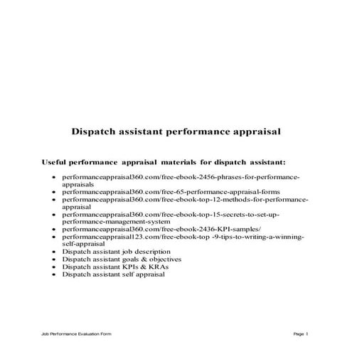 Dispatch operator performance appraisal | DOC