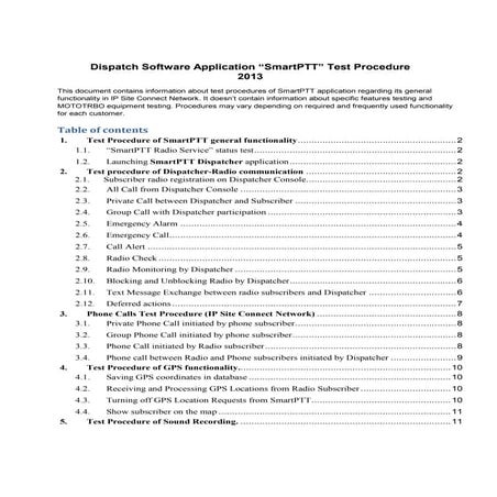 Dispatch software application smart ptt test procedure
