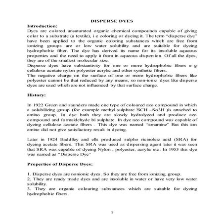 Disperse Dyes (Full PDF) | Disperse Dye