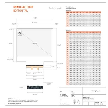 DISPLAX SKIN DUALTOUCH Standard Drawings