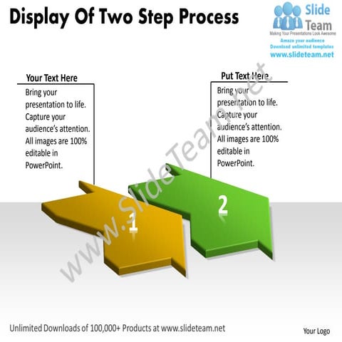 Display of two step process manufacturing flow chart symbols power point temp...