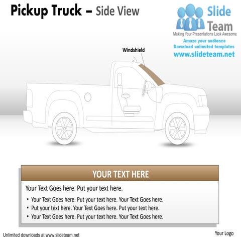 Dispose pickup brown truck side view power point slides and ppt diagram templ...