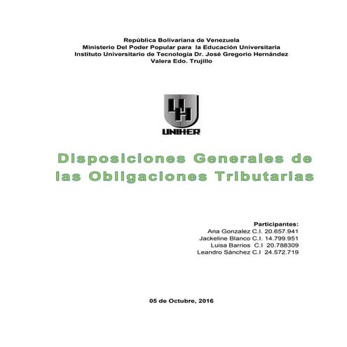 Disposiciones generales de la sobligaciones tributarias