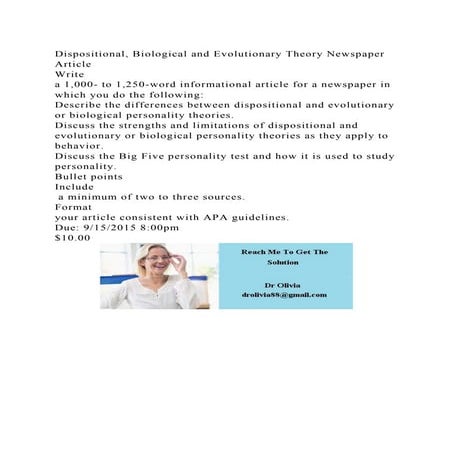 Dispositional, Biological and Evolutionary Theory Newspaper Article.docx