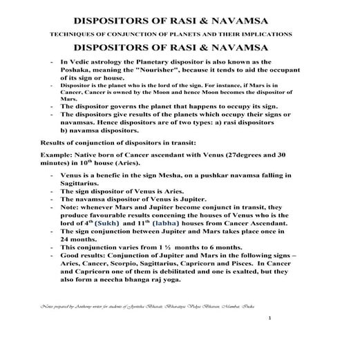 Dispositors of rasi and navamsa