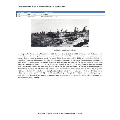 le Disque de Phaistos - Son histoire
