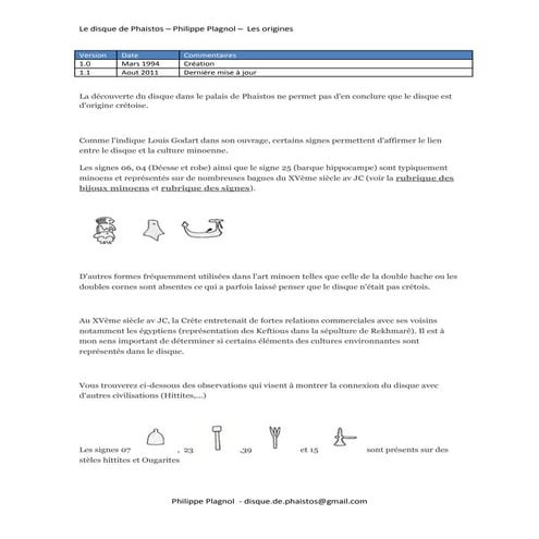 Le Disque de Phaistos -  Les origines
