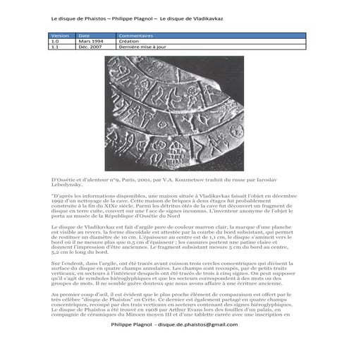 Le Disque de Phaistos - Disque Vladikavkaz