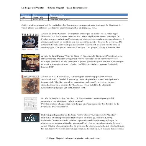 Le Disque de  Phaistos base documentaire