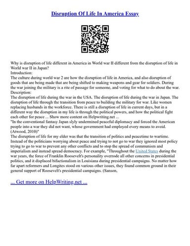 Disruption Of Life In America Essay