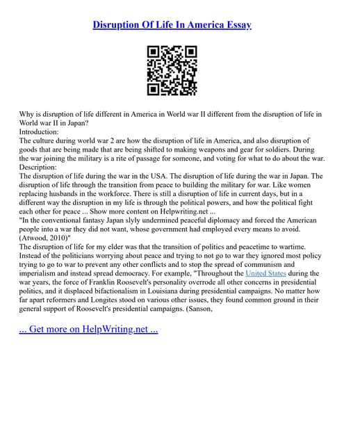 Disruption Of Life In America Essay